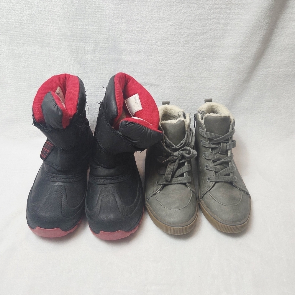 Cat & Jack Bundle Of Black and Red Winter Boots and Gray Sneakers Boys